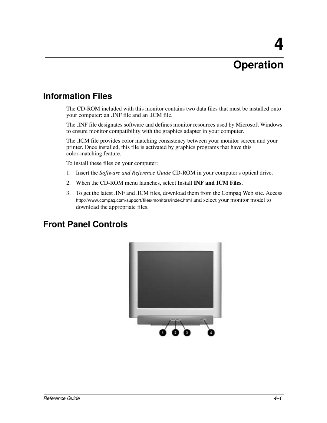 Compaq 7500, 9500, 7550 manual Operation, Information Files, Front Panel Controls 