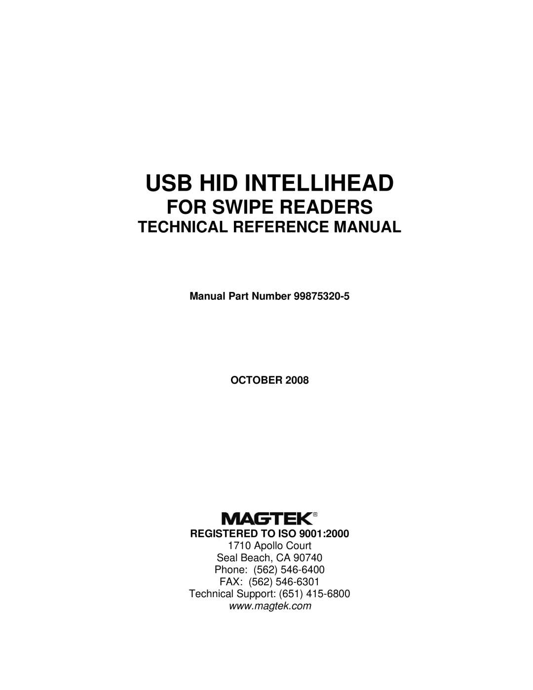 Compaq 99875320-5 manual USB HID Intellihead, October Registered to ISO 