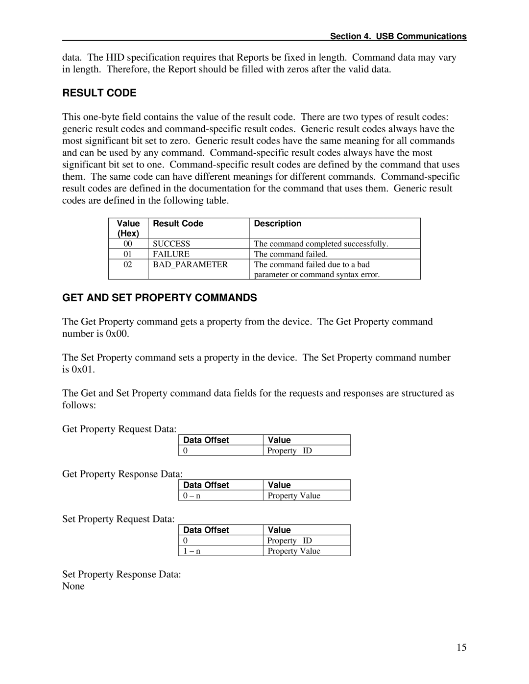 Compaq 99875320-5 manual Result Code, GET and SET Property Commands 