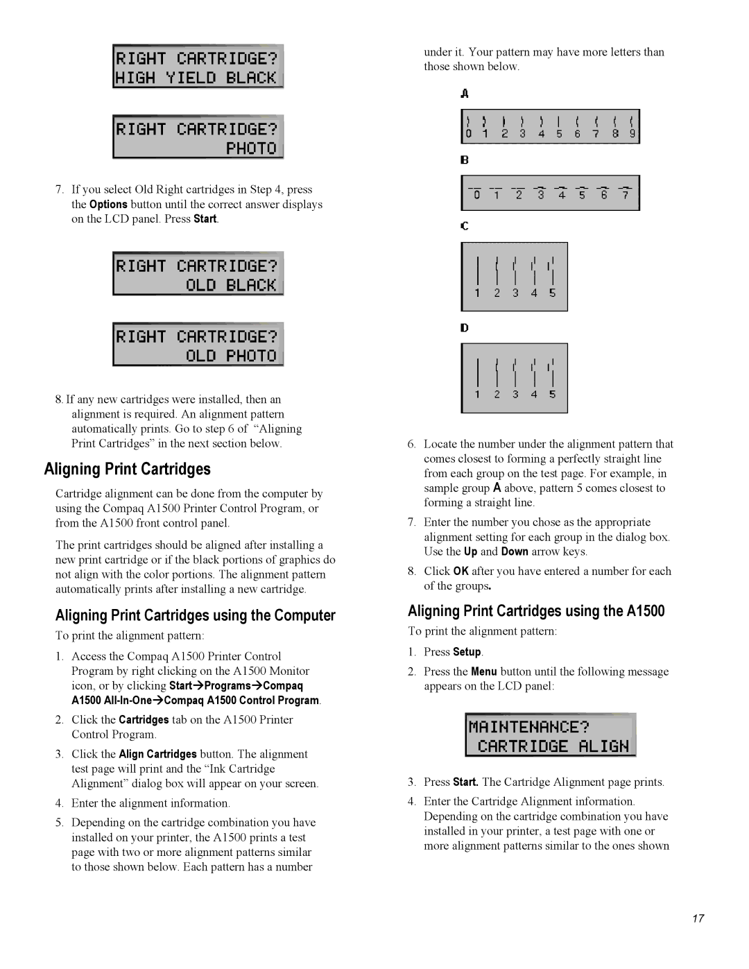 Compaq warranty Aligning Print Cartridges using the Computer, Aligning Print Cartridges using the A1500 