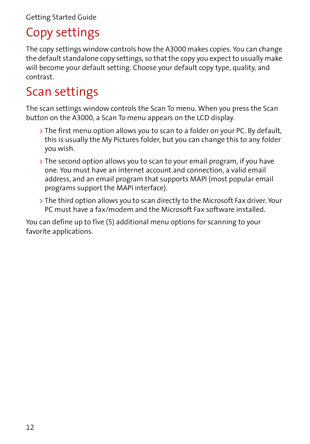 Compaq A3000 manual Copy settings, Scan settings 
