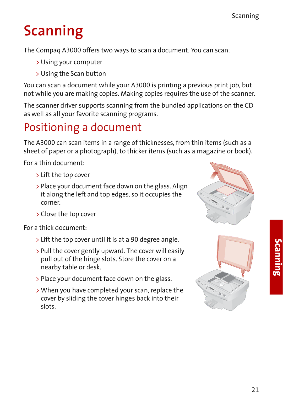 Compaq A3000 manual Scanning, Positioning a document 