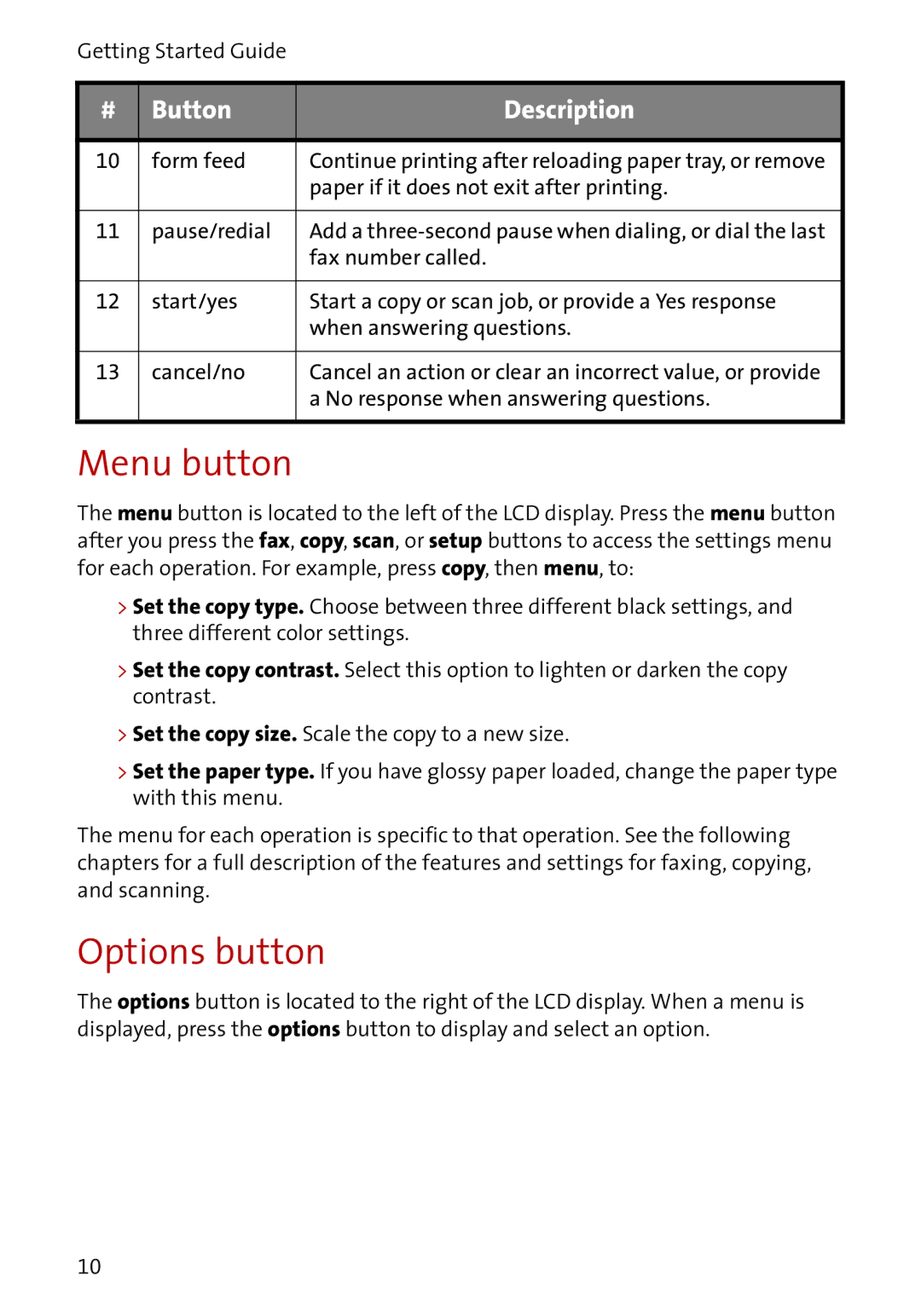 Compaq A4000 manual Menu button, Options button 