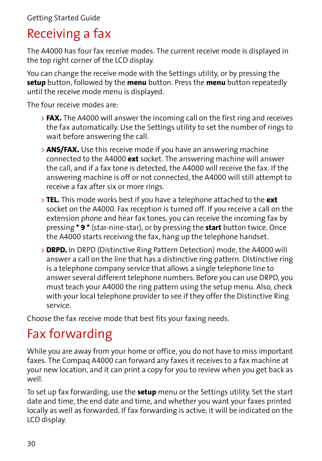 Compaq A4000 manual Receiving a fax, Fax forwarding 