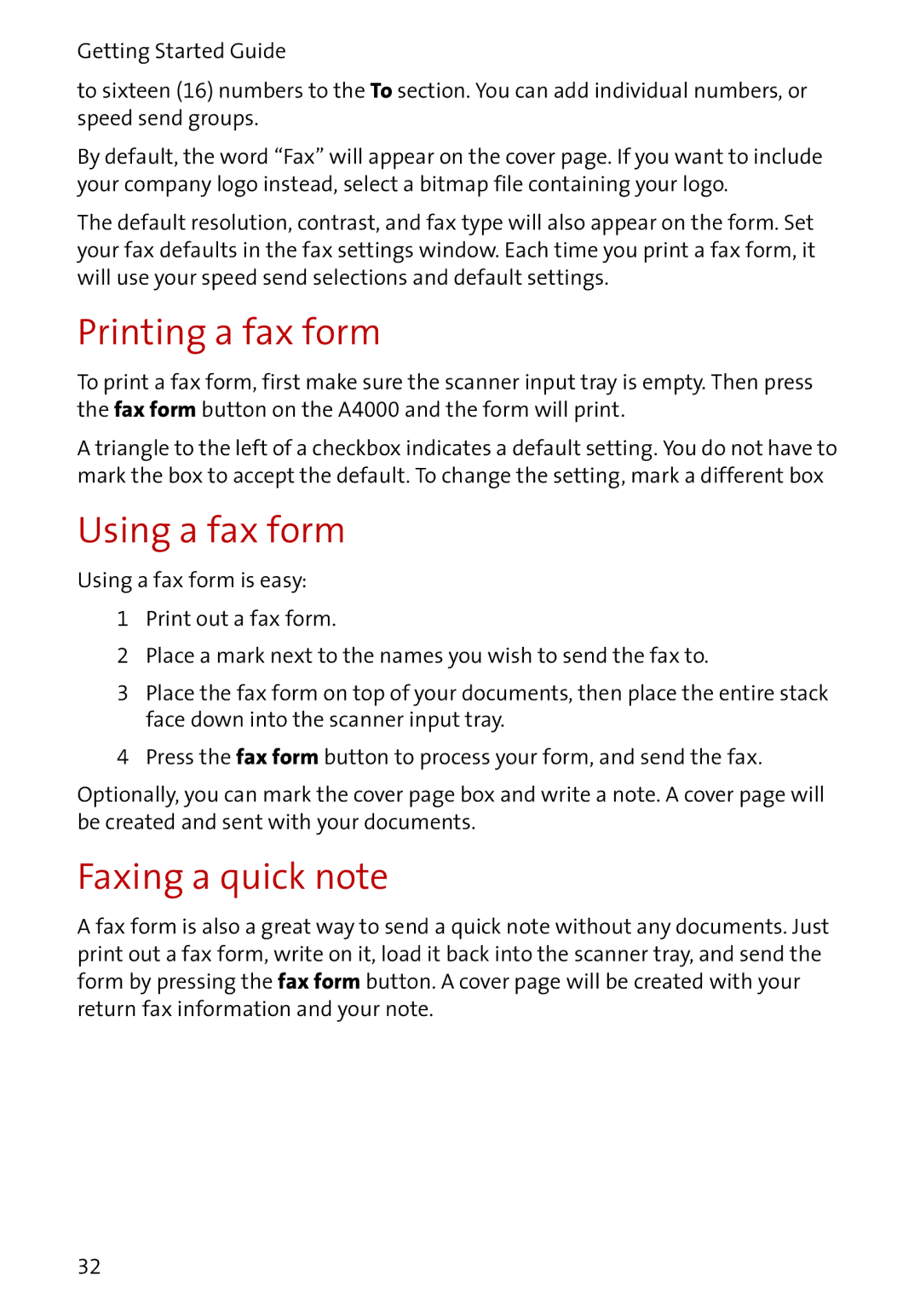 Compaq A4000 manual Printing a fax form, Using a fax form, Faxing a quick note 