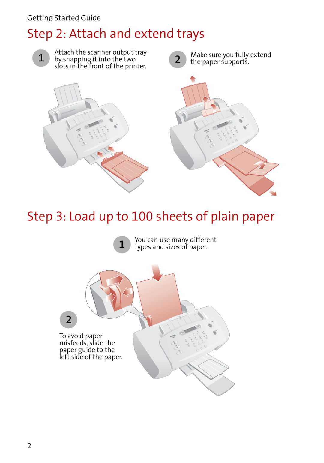 Compaq A4000 manual Attach and extend trays, Load up to 100 sheets of plain paper 