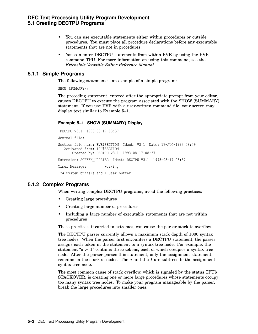 Compaq AA-PWCBD-TE manual Simple Programs, Complex Programs, Example 5-1 Show Summary Display 