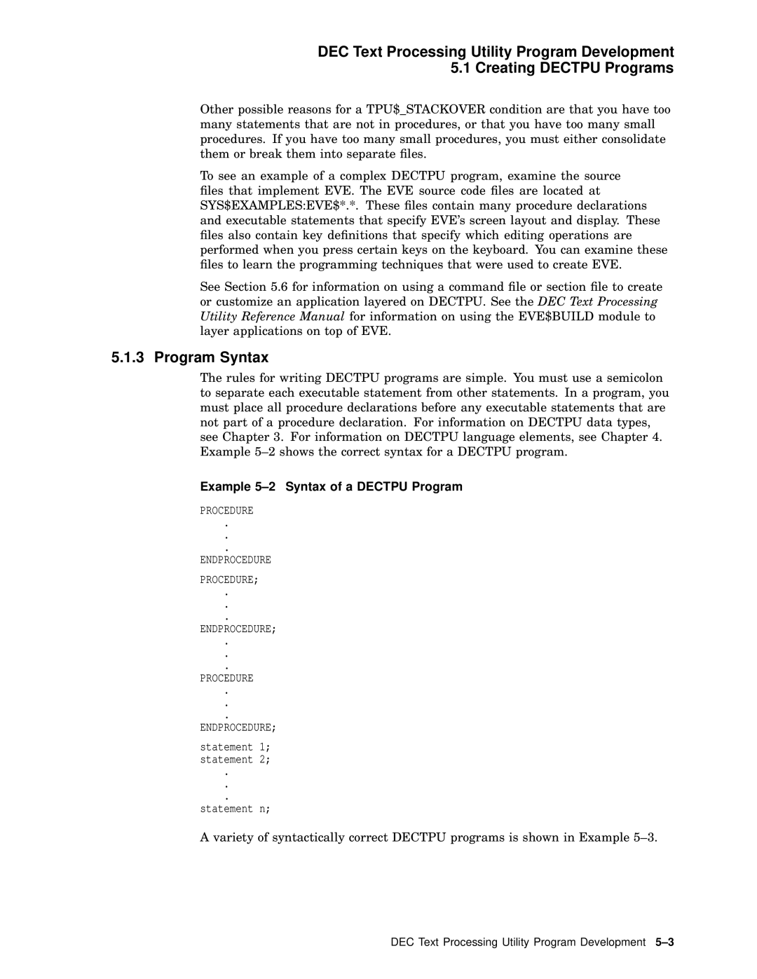 Compaq AA-PWCBD-TE manual Program Syntax, Example 5-2 Syntax of a Dectpu Program 