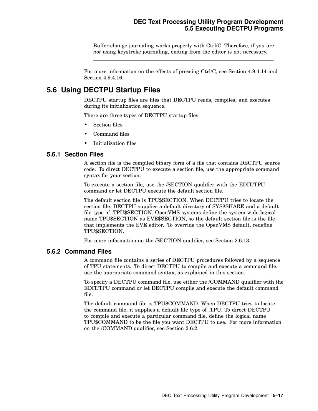 Compaq AA-PWCBD-TE manual Using Dectpu Startup Files, Section Files, Command Files 