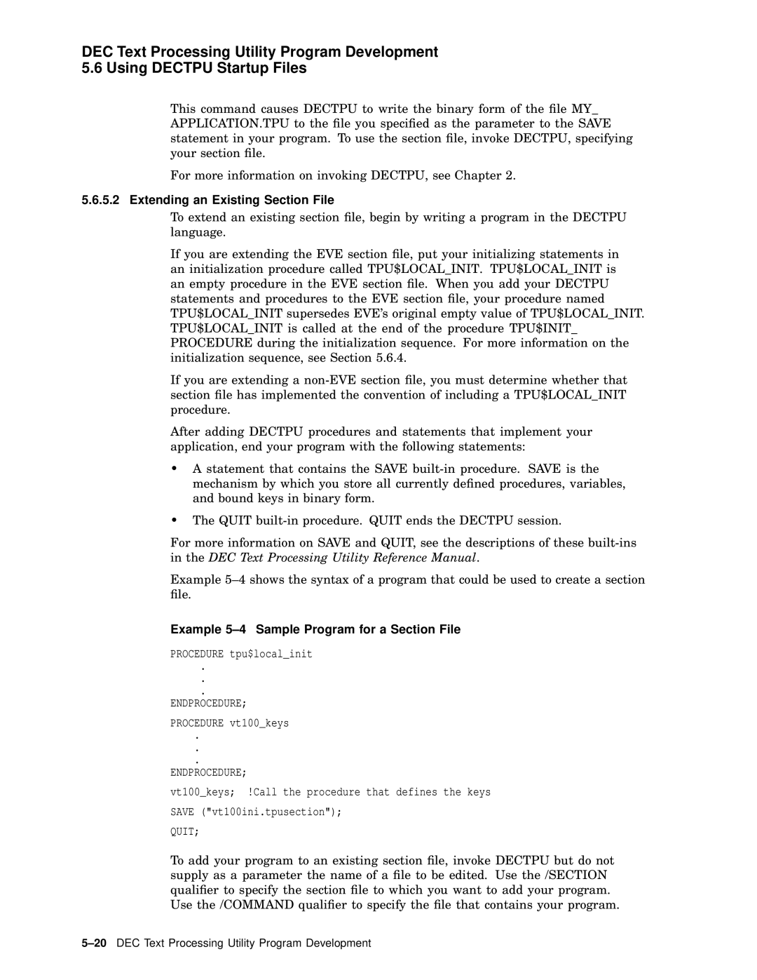 Compaq AA-PWCBD-TE manual Extending an Existing Section File, Example 5-4 Sample Program for a Section File 