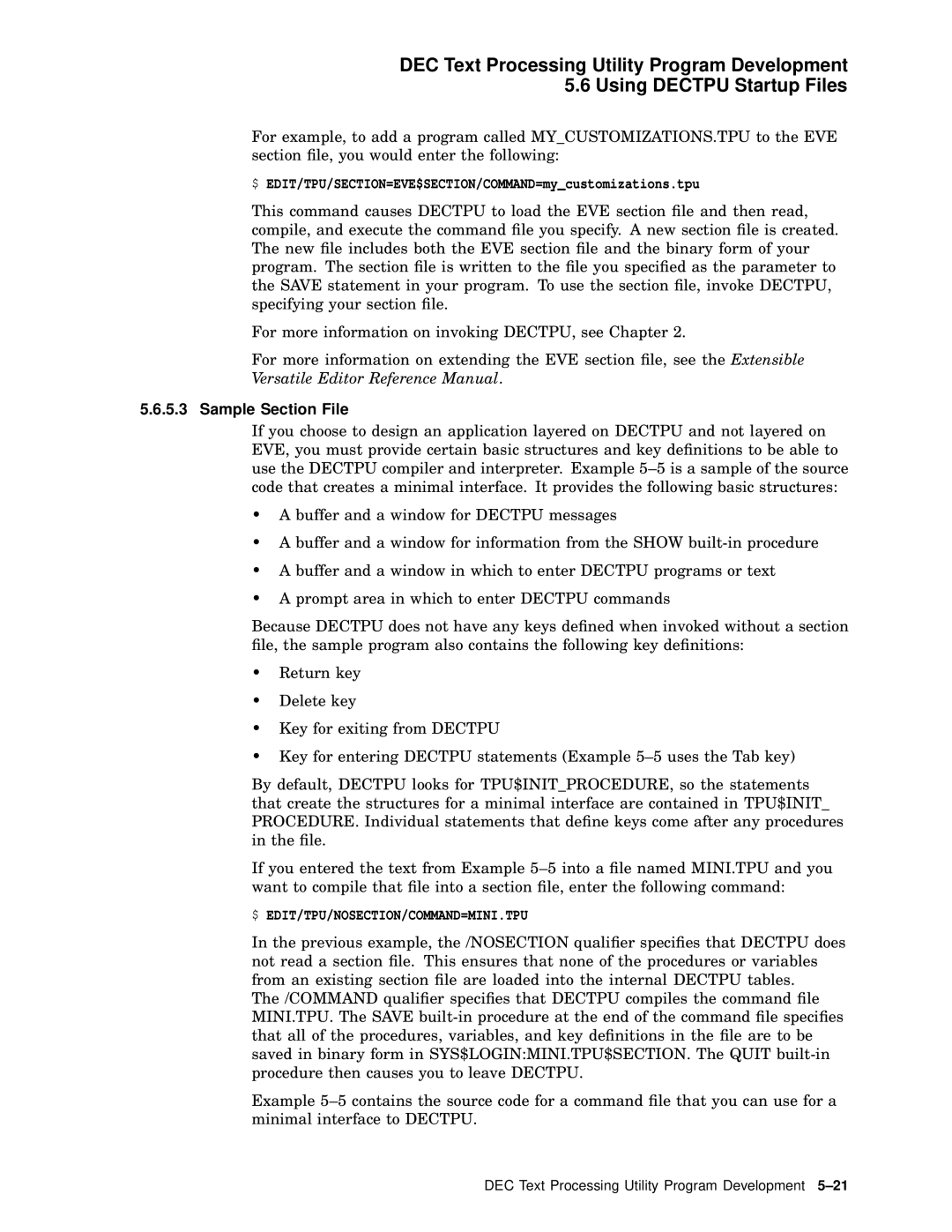 Compaq AA-PWCBD-TE manual $ EDIT/TPU/SECTION=EVE$SECTION/COMMAND=mycustomizations.tpu, Sample Section File 