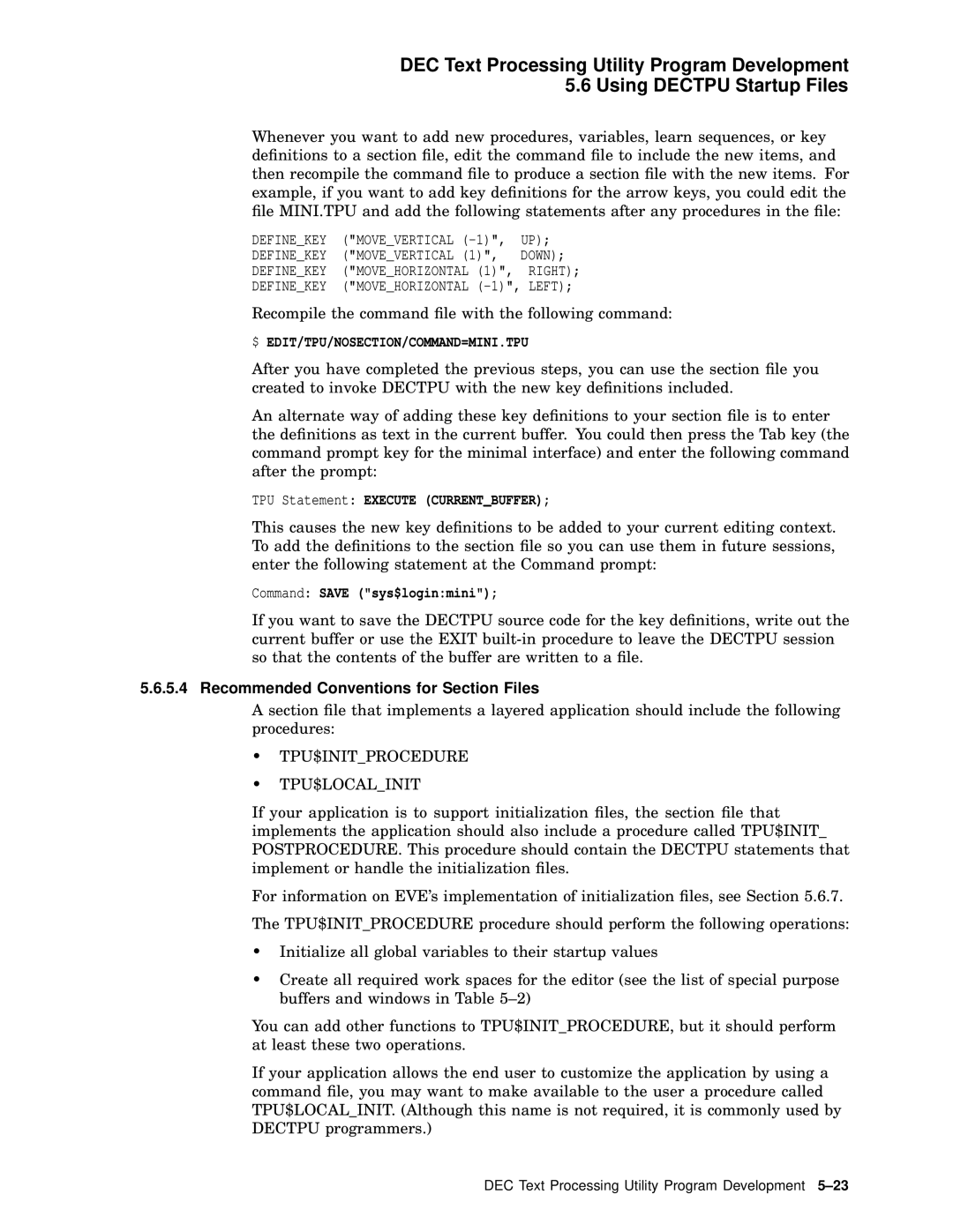 Compaq AA-PWCBD-TE Command Save sys$loginmini, Recommended Conventions for Section Files, Tpu$Initprocedure Tpu$Localinit 