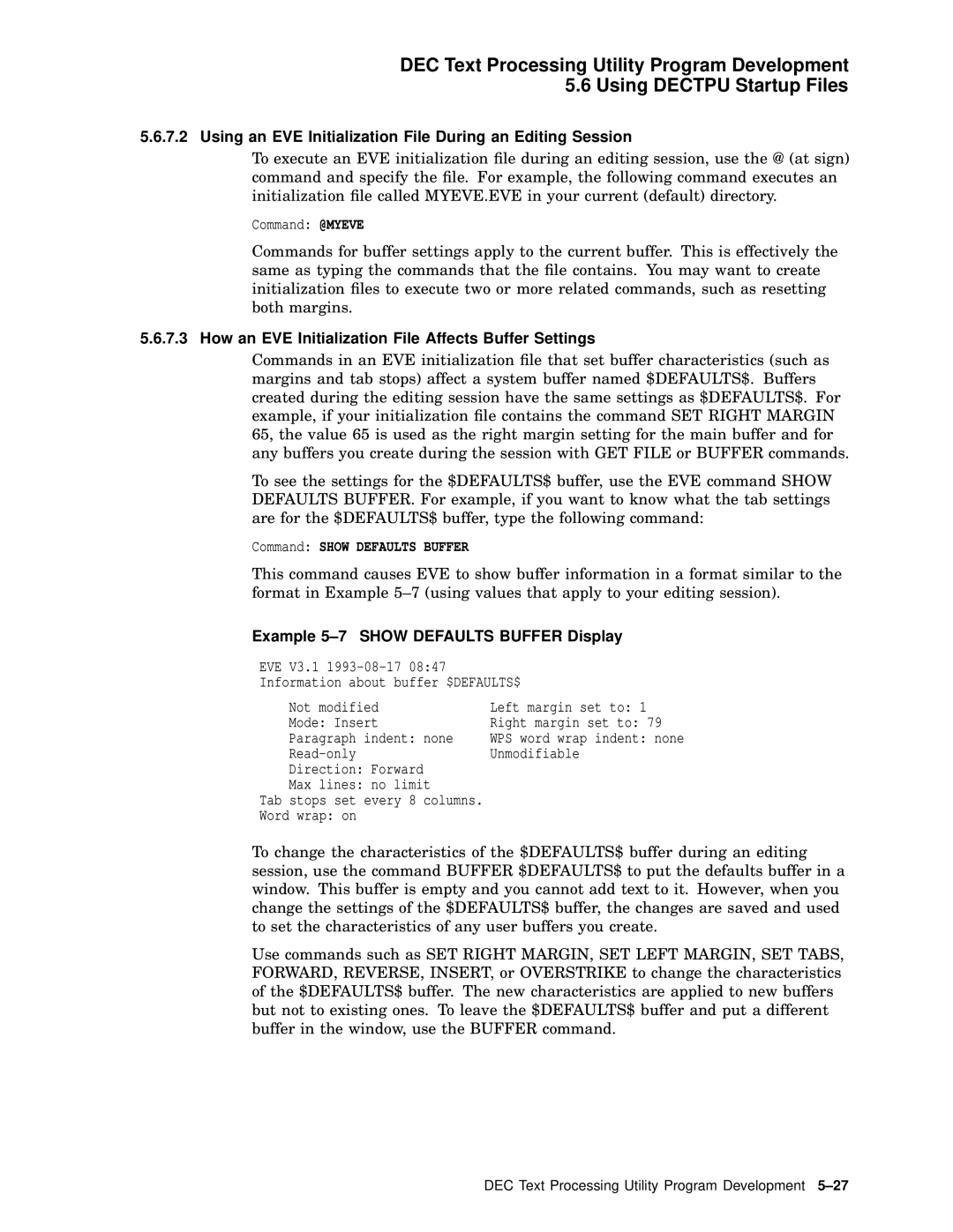 Compaq AA-PWCBD-TE manual Using an EVE Initialization File During an Editing Session, Command Show Defaults Buffer 