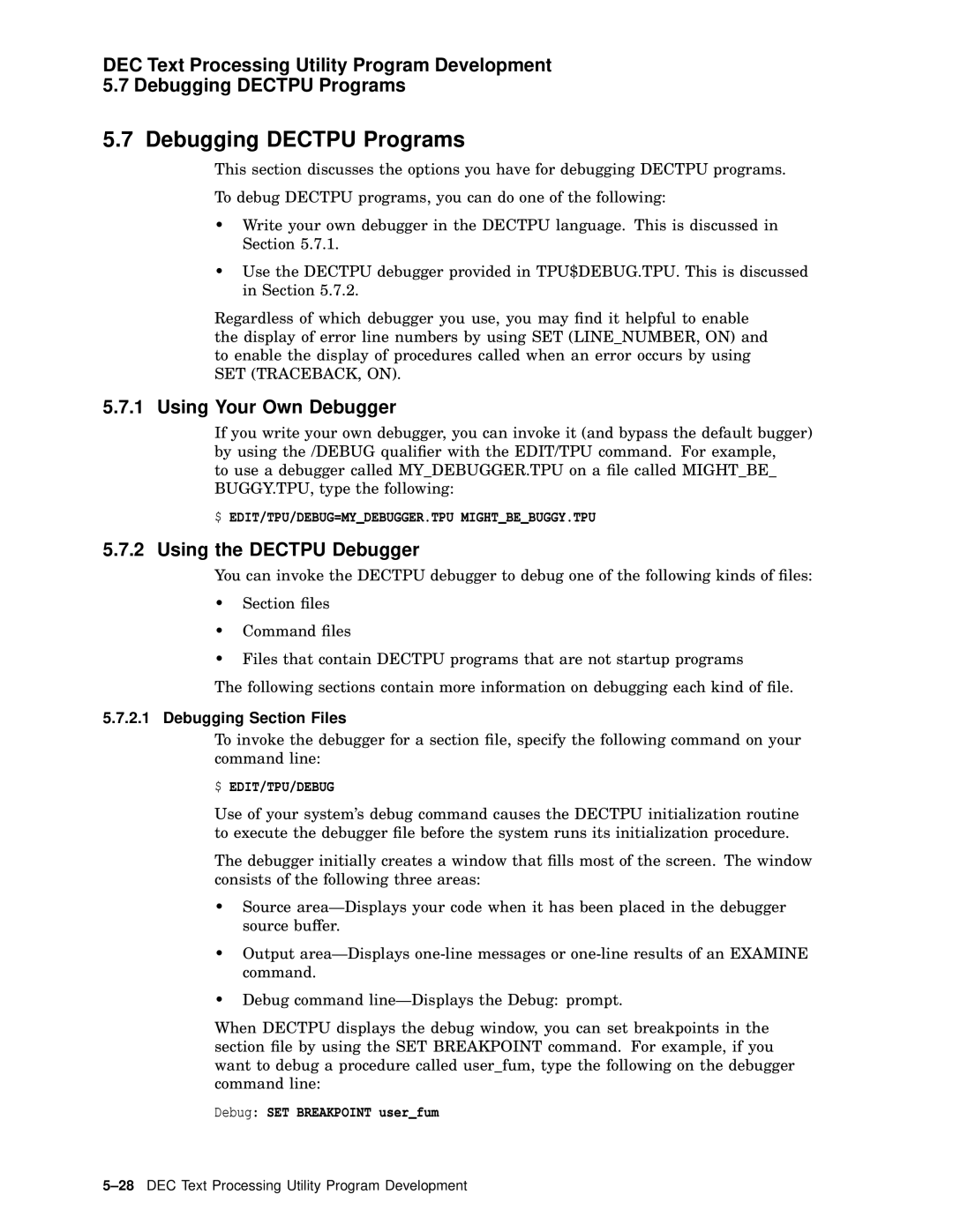 Compaq AA-PWCBD-TE Debugging Dectpu Programs, Using Your Own Debugger, Using the Dectpu Debugger, Debugging Section Files 