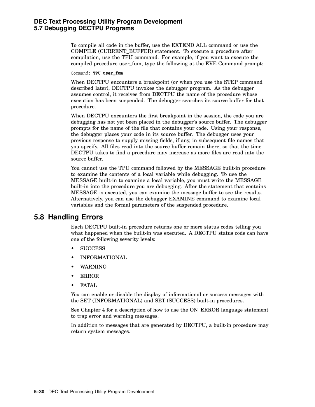 Compaq AA-PWCBD-TE manual Handling Errors, Command TPU userfum, Success Informational Error Fatal 