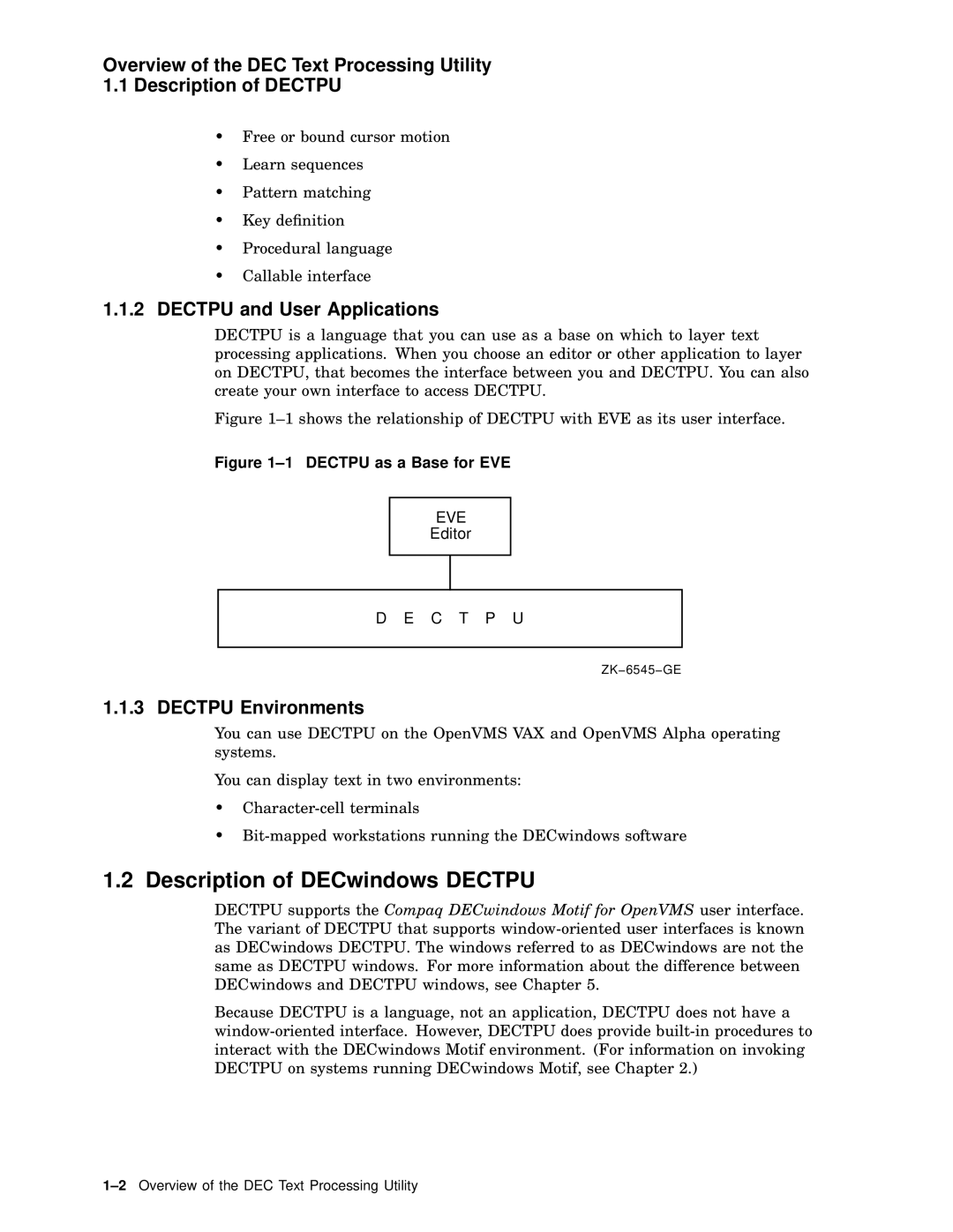 Compaq AA-PWCBD-TE manual Description of DECwindows Dectpu, Dectpu and User Applications, Dectpu Environments 