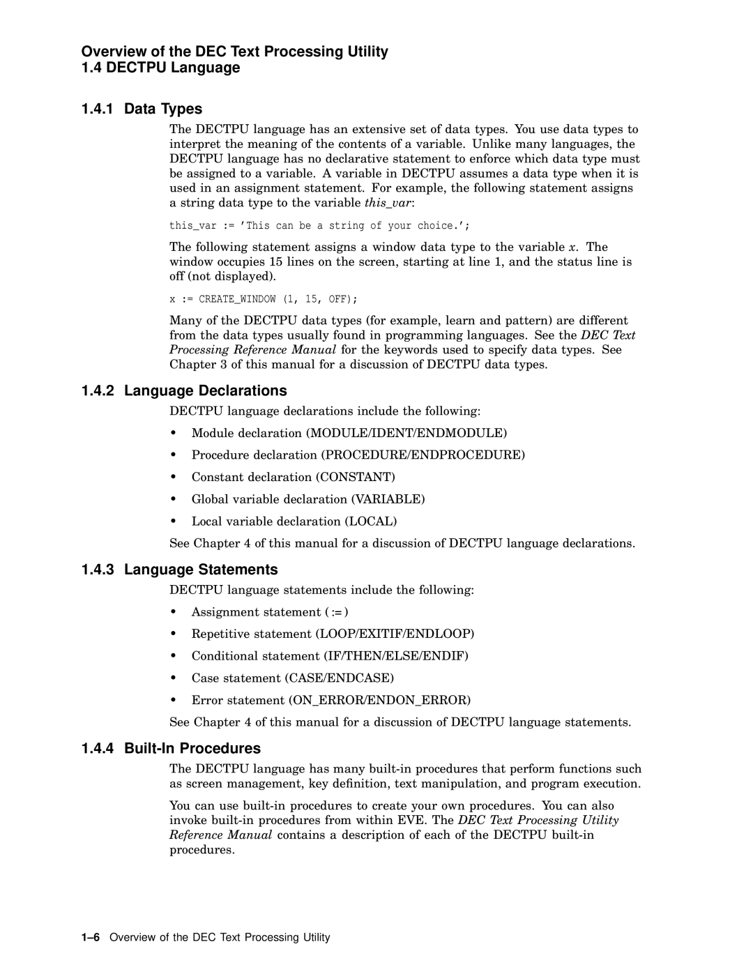 Compaq AA-PWCBD-TE manual Language Declarations, Language Statements, Built-In Procedures 