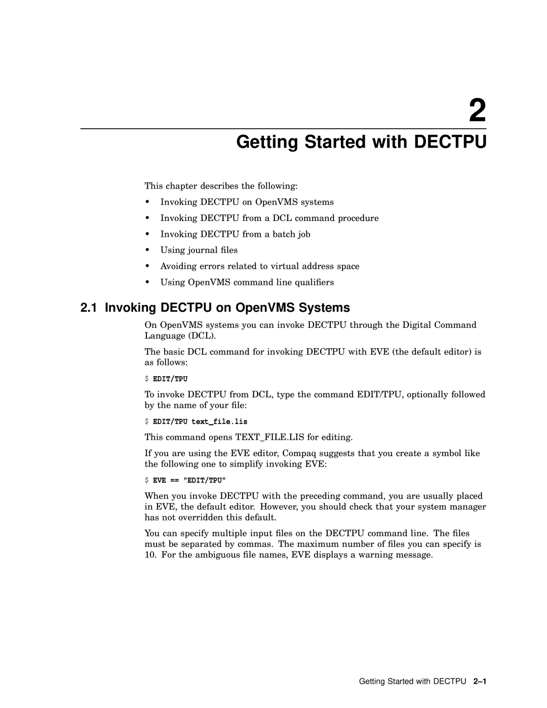 Compaq AA-PWCBD-TE manual Invoking Dectpu on OpenVMS Systems, $ EDIT/TPU textfile.lis 