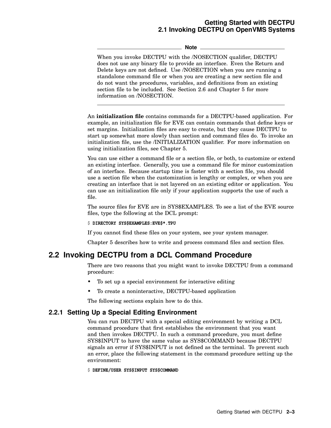 Compaq AA-PWCBD-TE manual Invoking Dectpu from a DCL Command Procedure, Setting Up a Special Editing Environment 