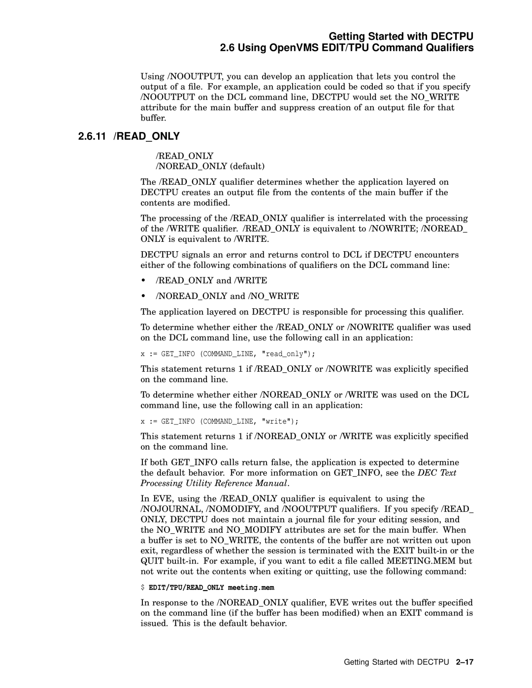 Compaq AA-PWCBD-TE manual 11 /READONLY, $ EDIT/TPU/READONLY meeting.mem 