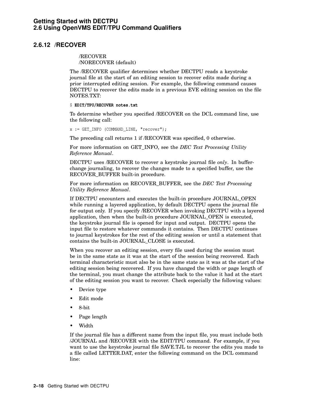 Compaq AA-PWCBD-TE manual $ EDIT/TPU/RECOVER notes.txt 