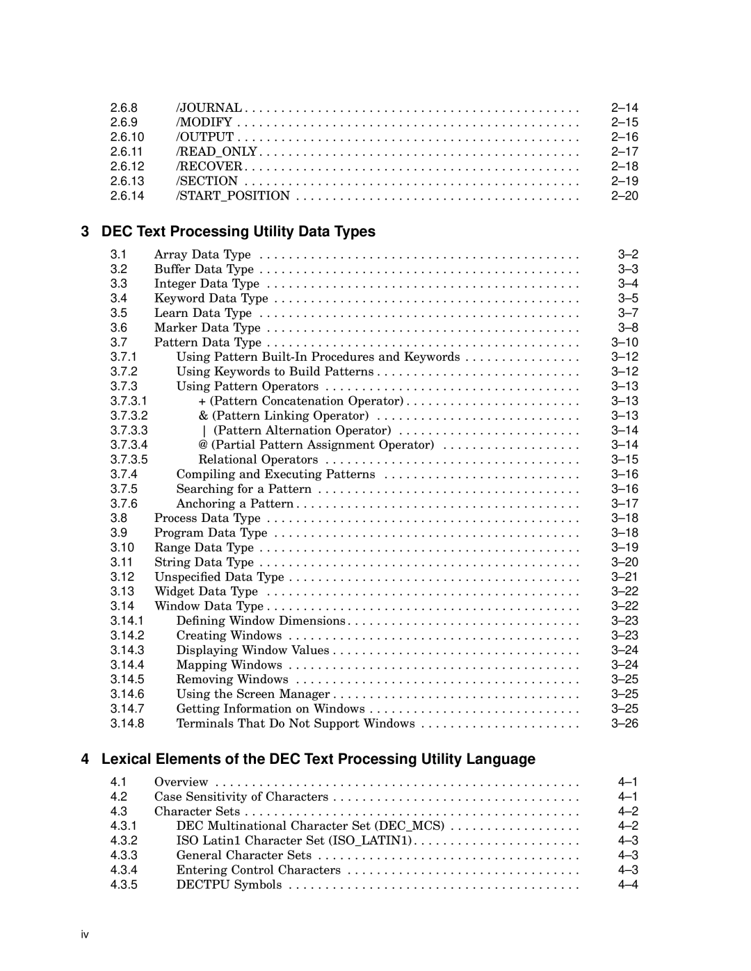 Compaq AA-PWCBD-TE DEC Text Processing Utility Data Types, Journal Modify Output Readonly Recover Section Startposition 