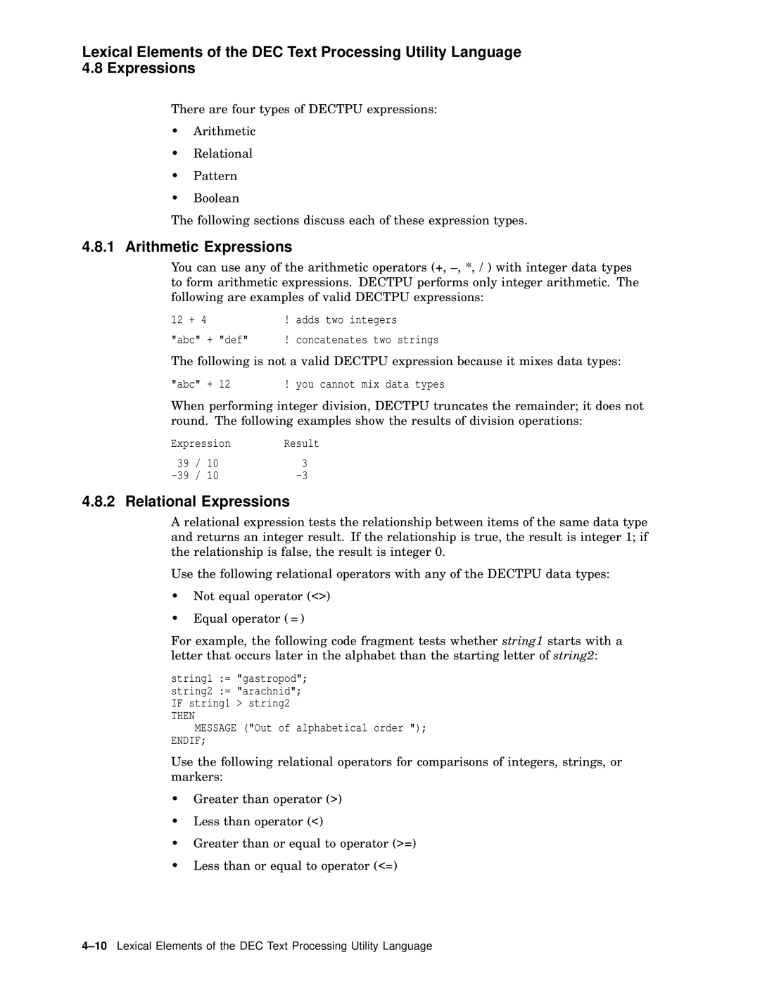 Compaq AA-PWCBD-TE manual Arithmetic Expressions, Relational Expressions 