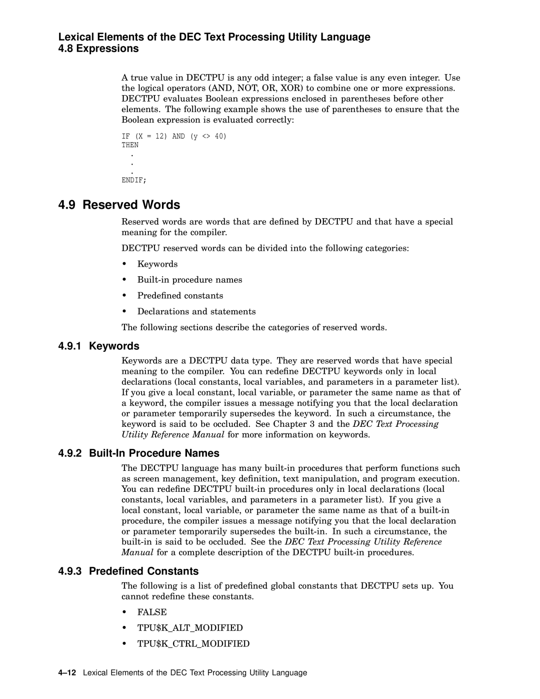 Compaq AA-PWCBD-TE manual Reserved Words, Keywords, Built-In Procedure Names, Predeﬁned Constants 