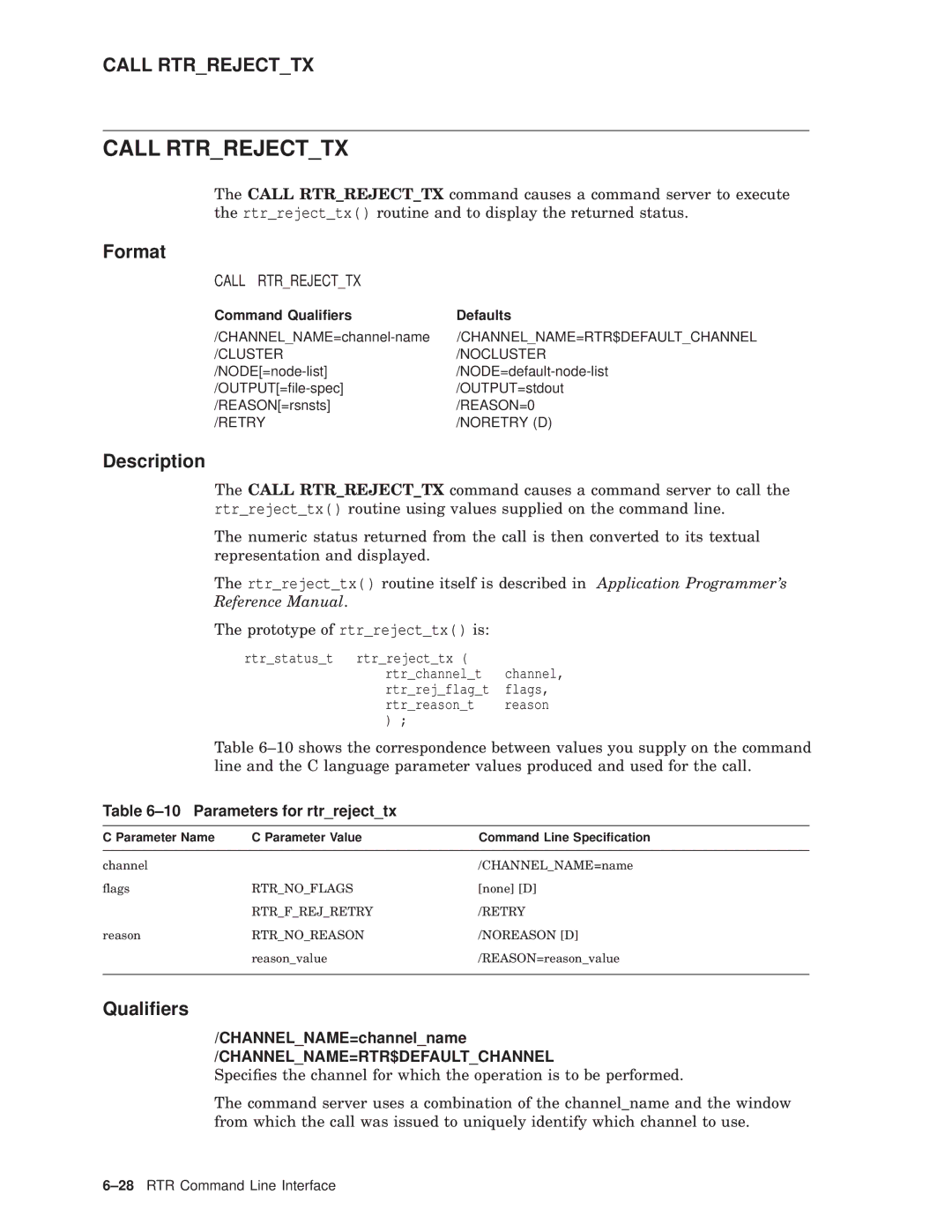 Compaq AA-Q88CE-TE manual Call Rtrrejecttx, Parameters for rtrrejecttx 