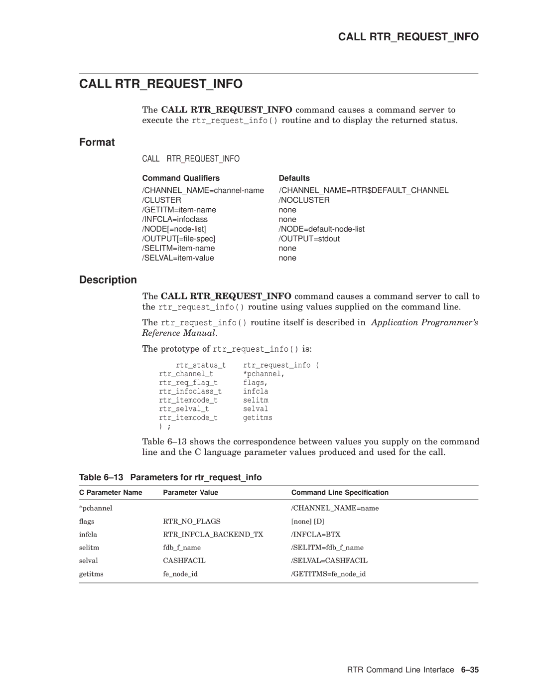 Compaq AA-Q88CE-TE manual Call Rtrrequestinfo, Parameters for rtrrequestinfo 