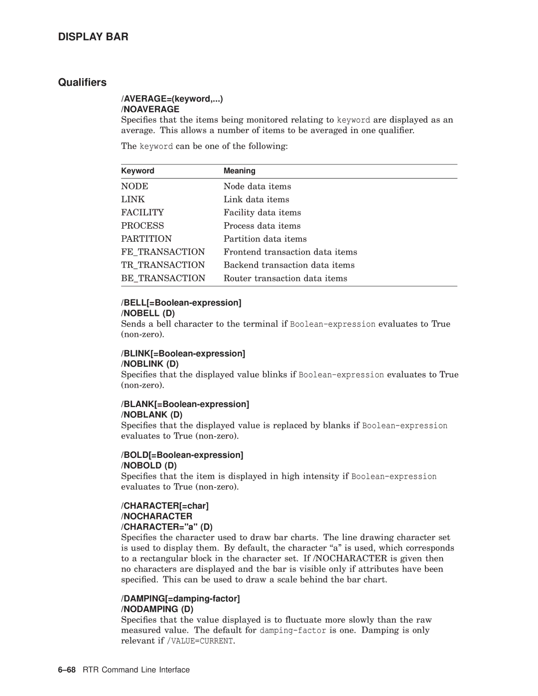 Compaq AA-Q88CE-TE manual AVERAGE=keyword, Noaverage, CHARACTER=char 