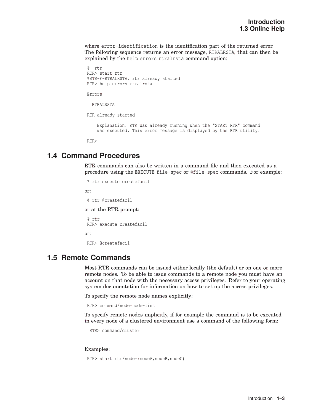 Compaq AA-Q88CE-TE manual Command Procedures, Remote Commands, Introduction Online Help, Rtralrsta 