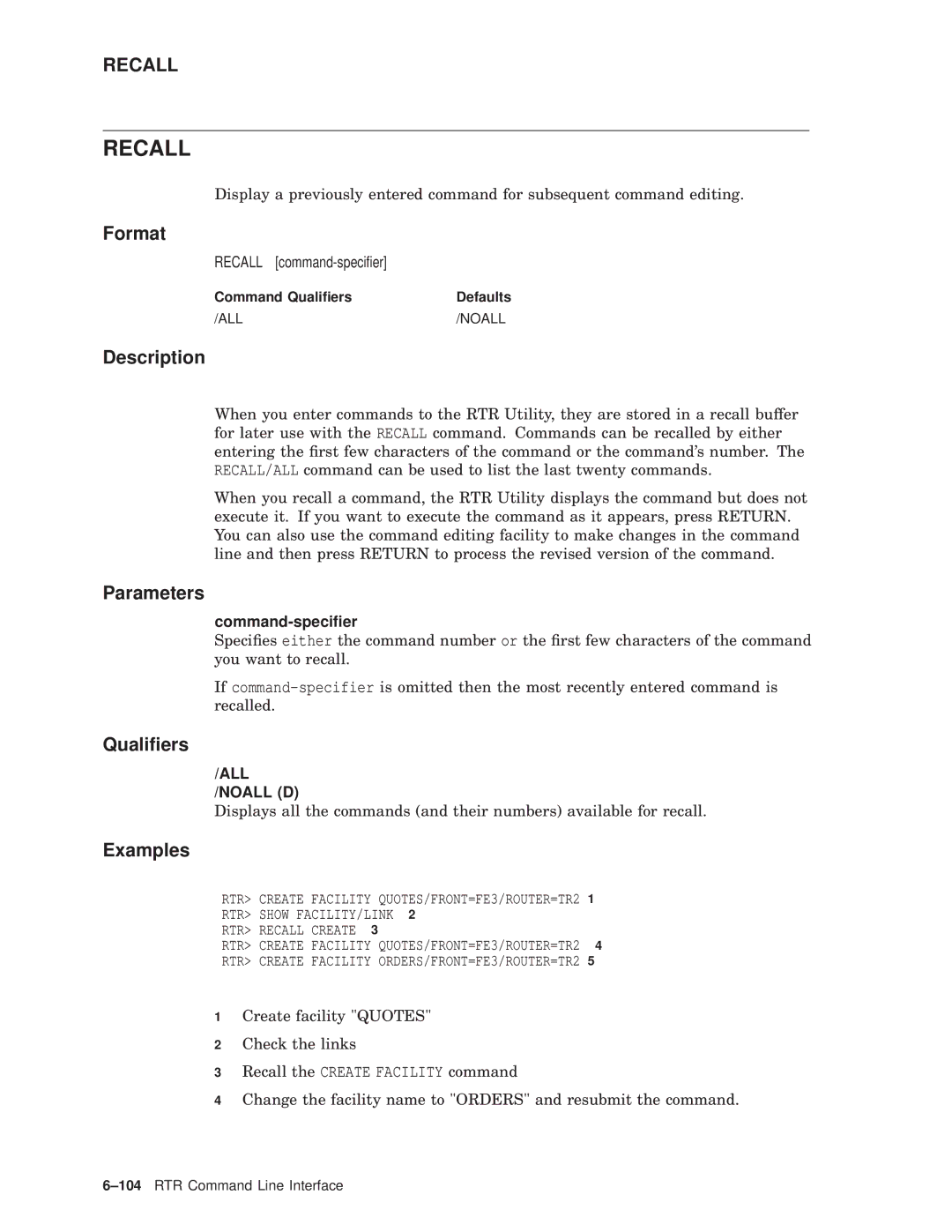 Compaq AA-Q88CE-TE manual Recall command-speciﬁer, Command-speciﬁer 