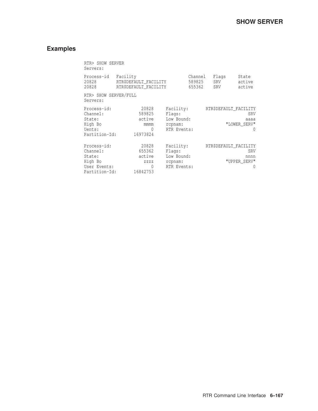 Compaq AA-Q88CE-TE manual RTR Show Server, Srv, RTR Show SERVER/FULL, Lowerserv, Upperserv 