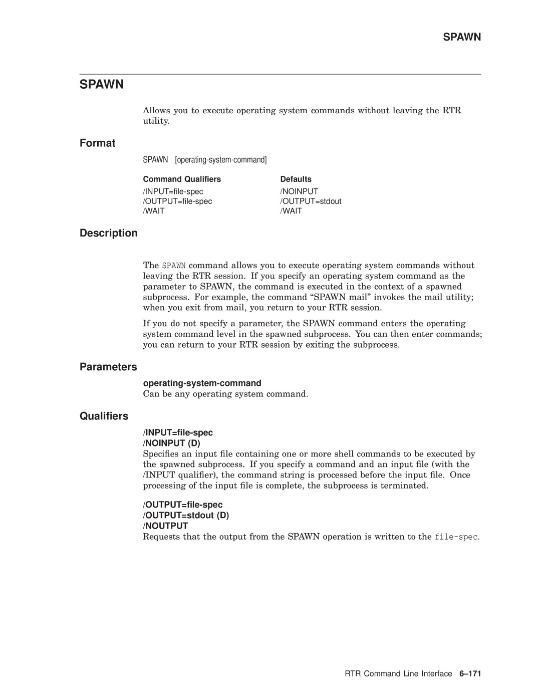 Compaq AA-Q88CE-TE manual Spawn operating-system-command, Operating-system-command, Noutput 