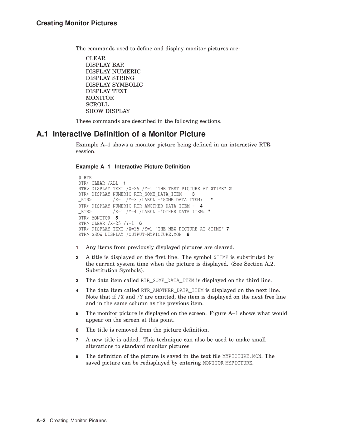 Compaq AA-Q88CE-TE manual Interactive Deﬁnition of a Monitor Picture, Example A-1 Interactive Picture Deﬁnition 