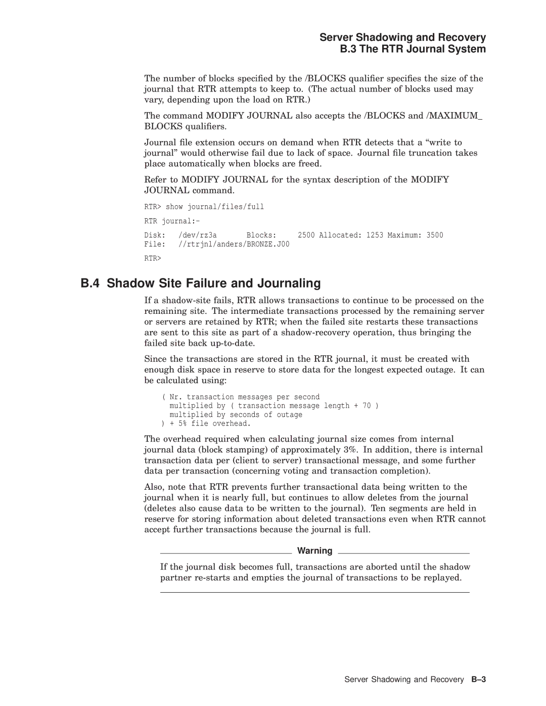 Compaq AA-Q88CE-TE manual Shadow Site Failure and Journaling, Server Shadowing and Recovery RTR Journal System 