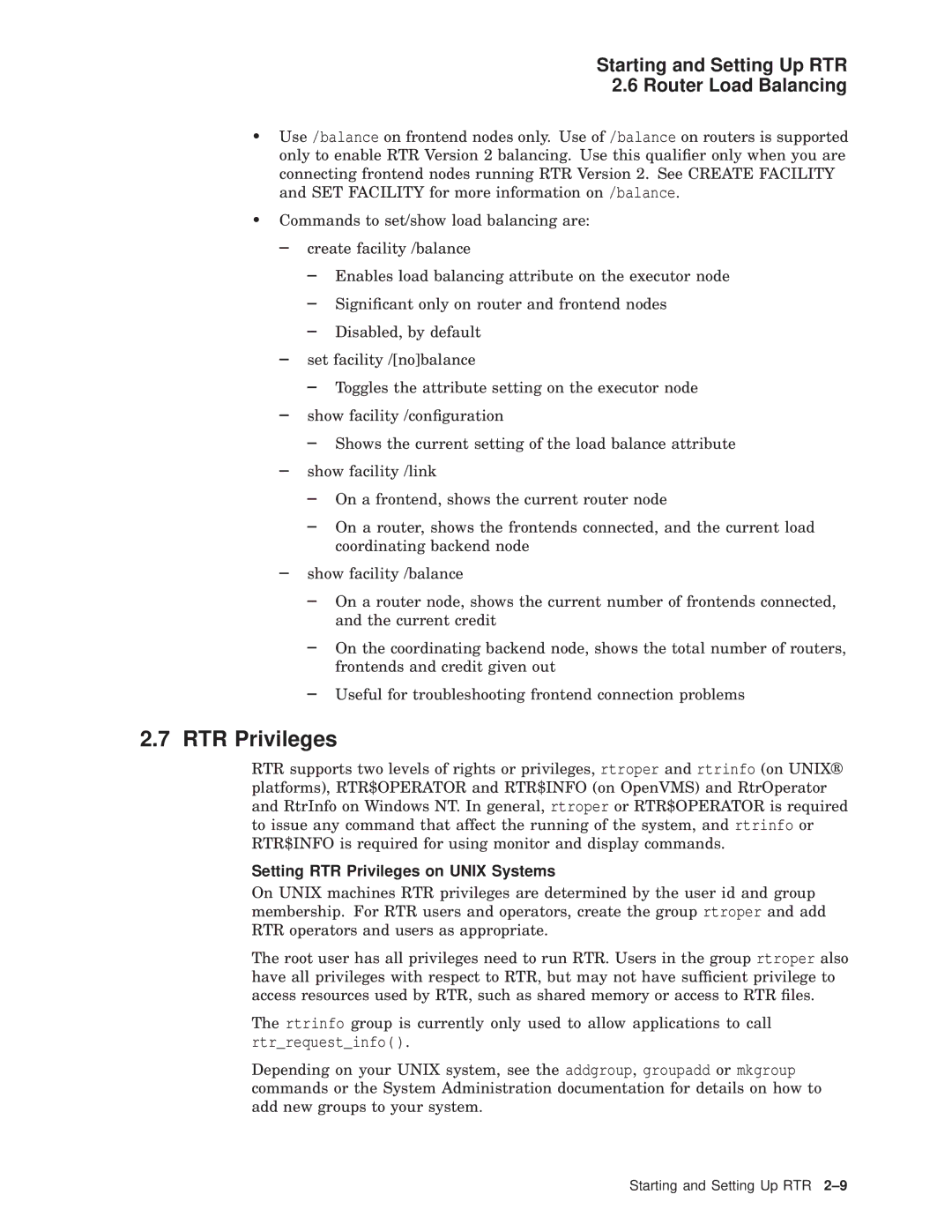 Compaq AA-Q88CE-TE manual RTR Privileges, Starting and Setting Up RTR Router Load Balancing 