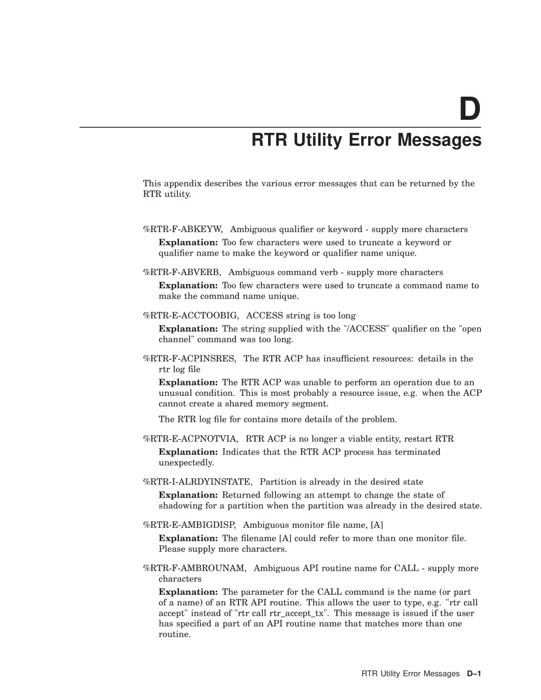 Compaq AA-Q88CE-TE manual RTR Utility Error Messages 