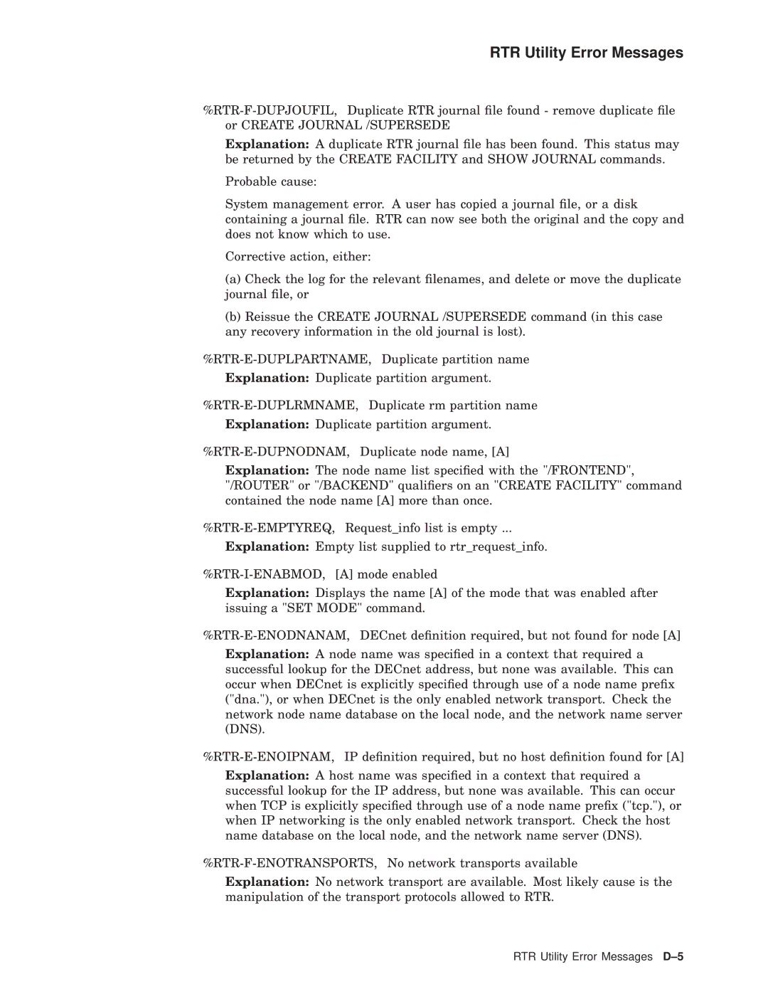 Compaq AA-Q88CE-TE manual RTR Utility Error Messages D-5 