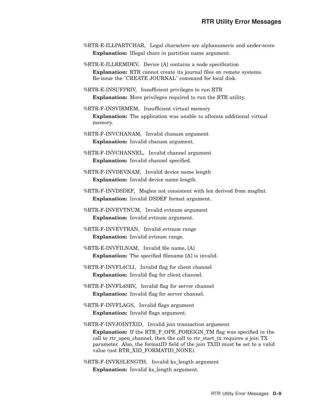 Compaq AA-Q88CE-TE manual RTR Utility Error Messages D-9 