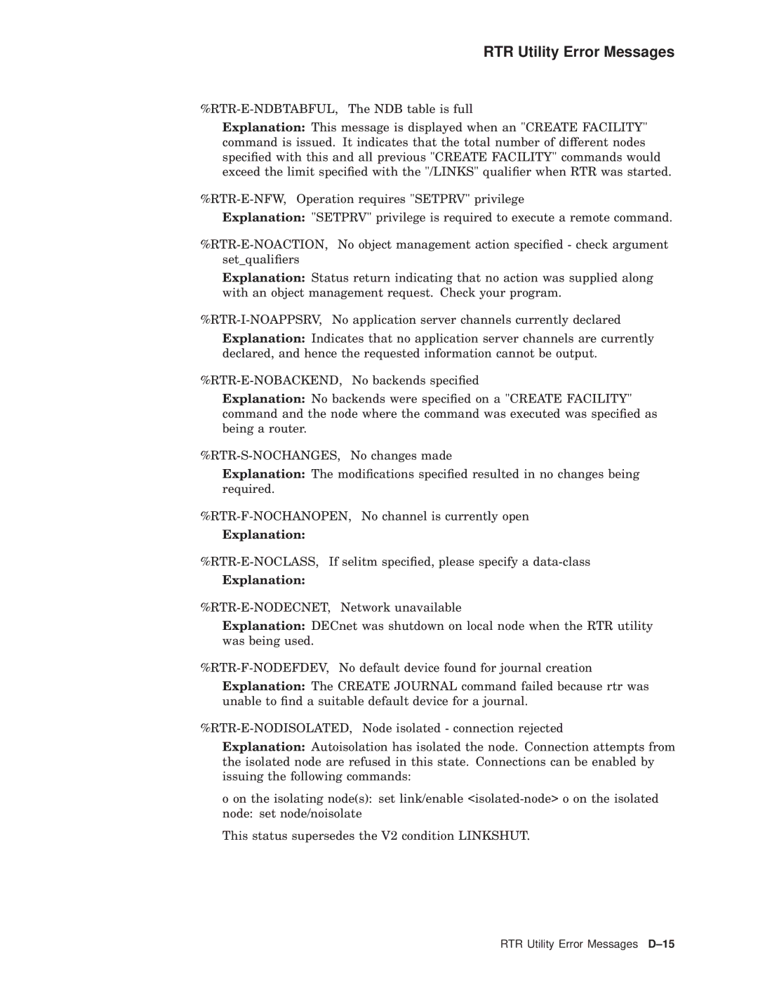 Compaq AA-Q88CE-TE manual RTR Utility Error Messages D-15 