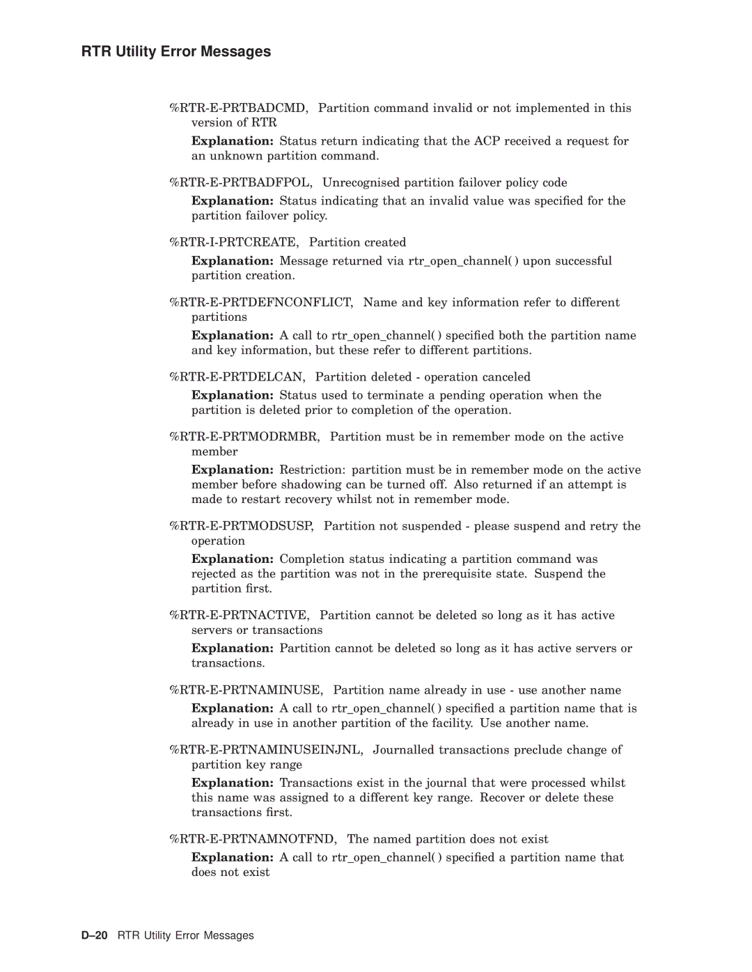 Compaq AA-Q88CE-TE manual 20RTR Utility Error Messages 