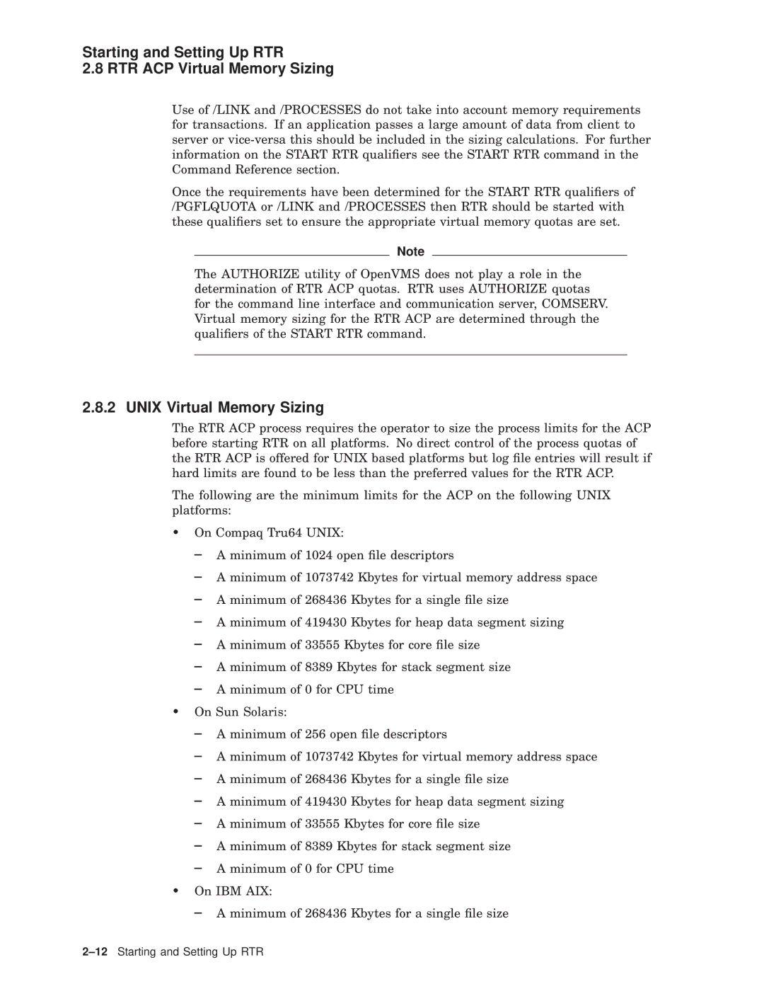 Compaq AA-Q88CE-TE manual Unix Virtual Memory Sizing 