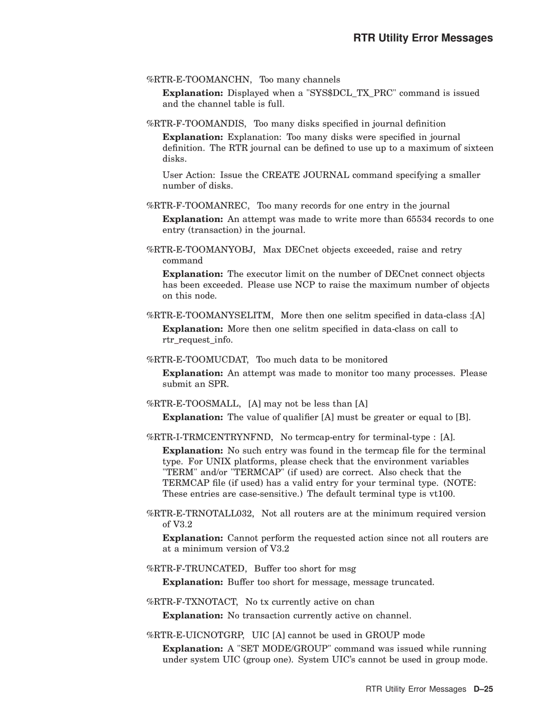 Compaq AA-Q88CE-TE manual RTR Utility Error Messages D-25 