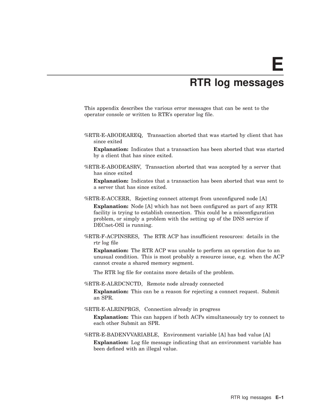 Compaq AA-Q88CE-TE manual RTR log messages 