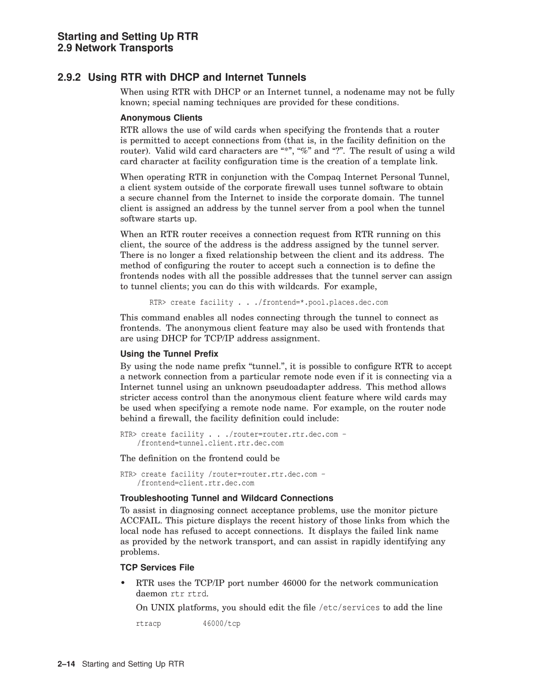 Compaq AA-Q88CE-TE manual Anonymous Clients, Using the Tunnel Preﬁx, Troubleshooting Tunnel and Wildcard Connections 