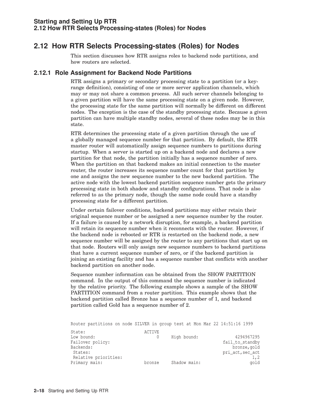 Compaq AA-Q88CE-TE How RTR Selects Processing-states Roles for Nodes, Role Assignment for Backend Node Partitions, Active 