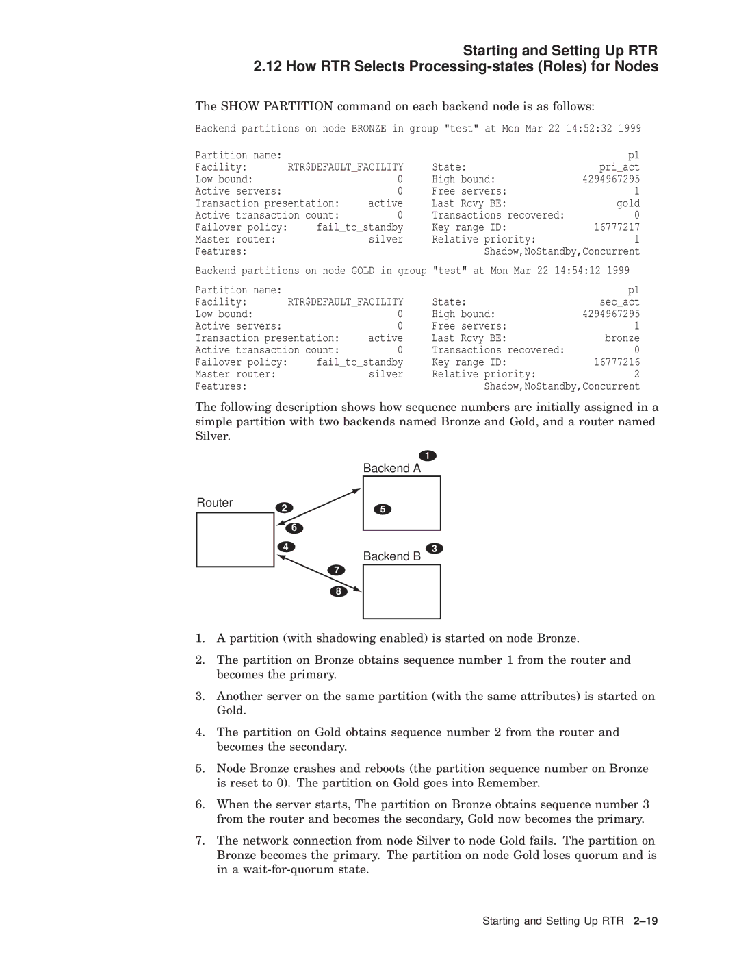 Compaq AA-Q88CE-TE manual Show Partition command on each backend node is as follows, Router Backend a Backend B 