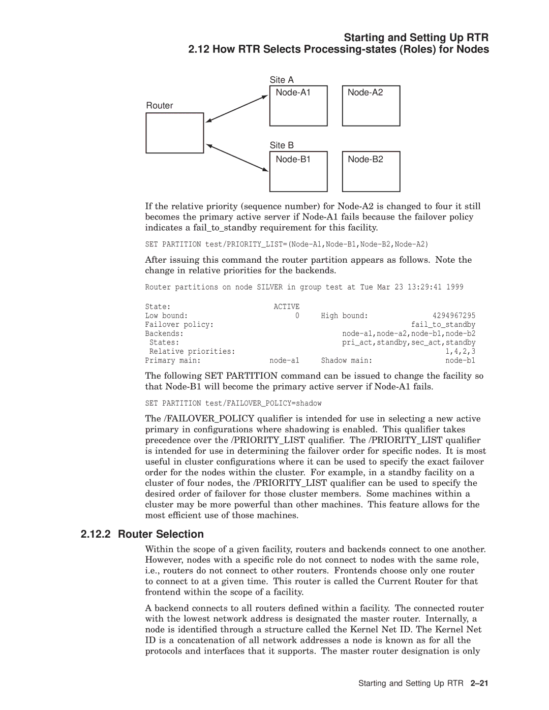 Compaq AA-Q88CE-TE manual Router Selection, Router Site a Node-A1 Site B Node-B1 Node-A2 Node-B2 